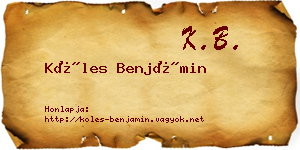 Köles Benjámin névjegykártya